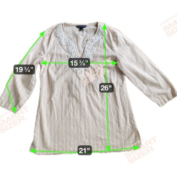 Brooks Brothers Women S Beige Striped Tunic Top Embroidered Neckline Boho Resort - Picture 8 of 8